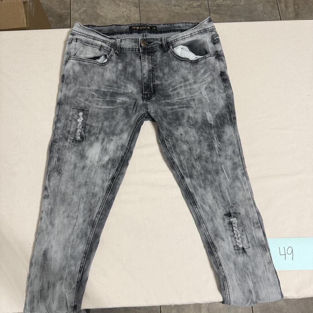 True Rock Grey Acid Wash Distressed Jeans Size 34